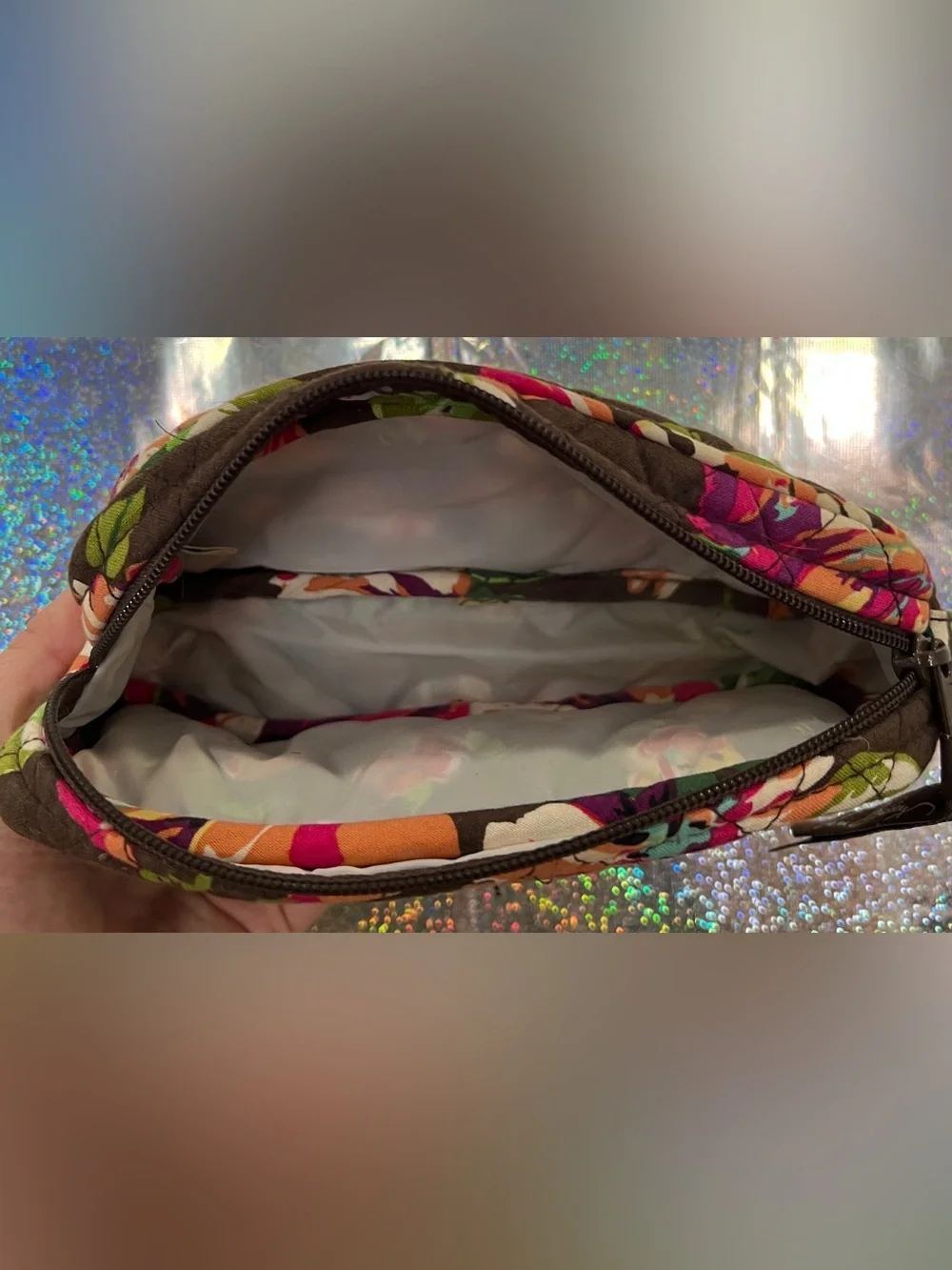 Vera Bradley Floral Cosmetic Bag Makeup Pouch Travel Case Mirror Quilted - Picture 2 of 6